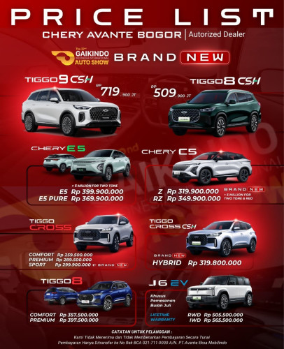Pricelist Harga Chery sawahbesar 2025